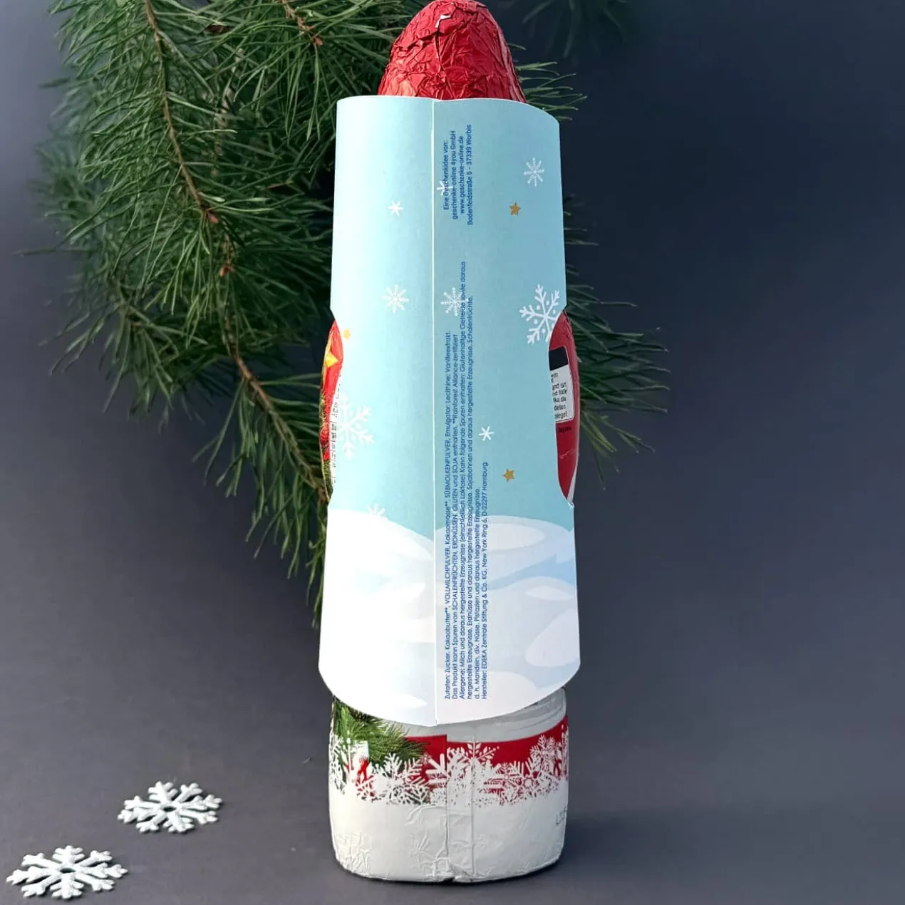Schokoladen Weihnachtsmann mit Ihrem Gesicht und Wunschtext, 200 g