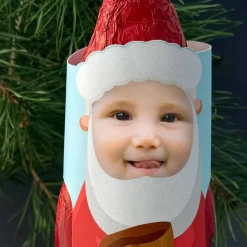 Schokoladen Weihnachtsmann mit Ihrem Gesicht und Wunschtext, 200 g
