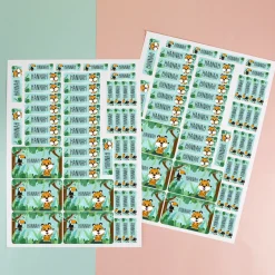 Schulaufkleber im Dschungel-Design mit Tiger & Tukan und Wunschname