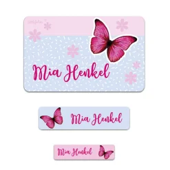 Schulaufkleber mit Schmetterling und Name (100 Stück)
