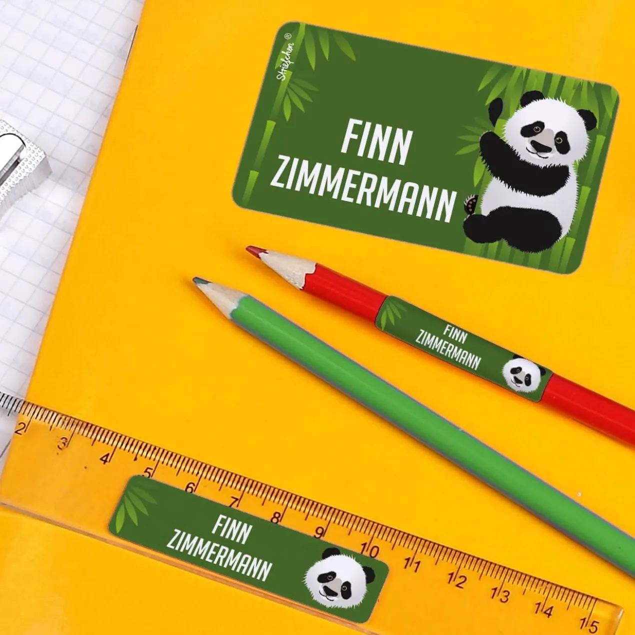 Schulaufkleber - Set mit Panda, in 3 Größen