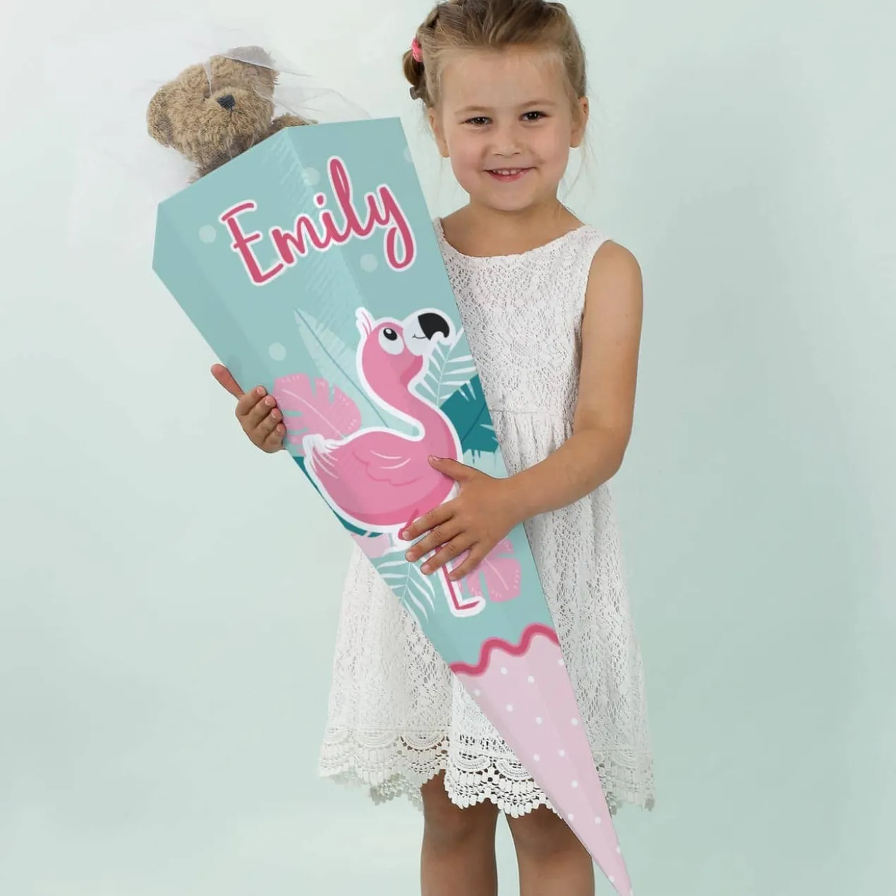 Schultüte für Mädchen mit Flamingo und Name