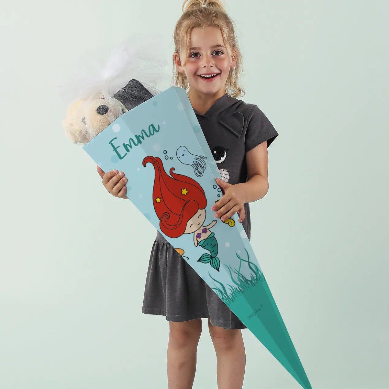 Schultüte für Mädchen mit kleiner Meerjungfrau und Wunschname