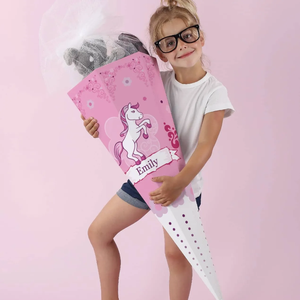 Schultüte für Mädchen mit Pink Pony und Name