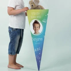 Schultüte in Tafeloptik mit Foto und Name