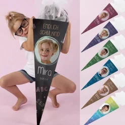Schultüte in Tafeloptik mit Foto und Name