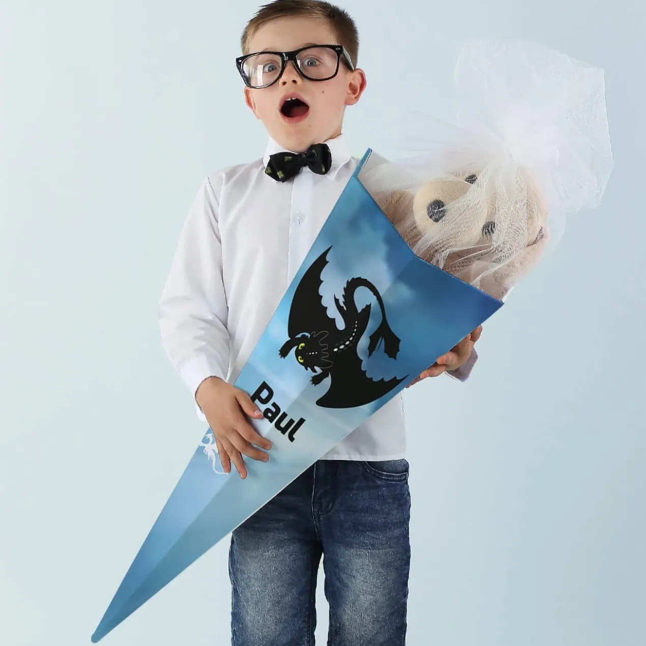 Schultüte mit Drache und Namensaufdruck