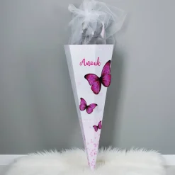Schultüte mit 3D Schmetterlingen und Name