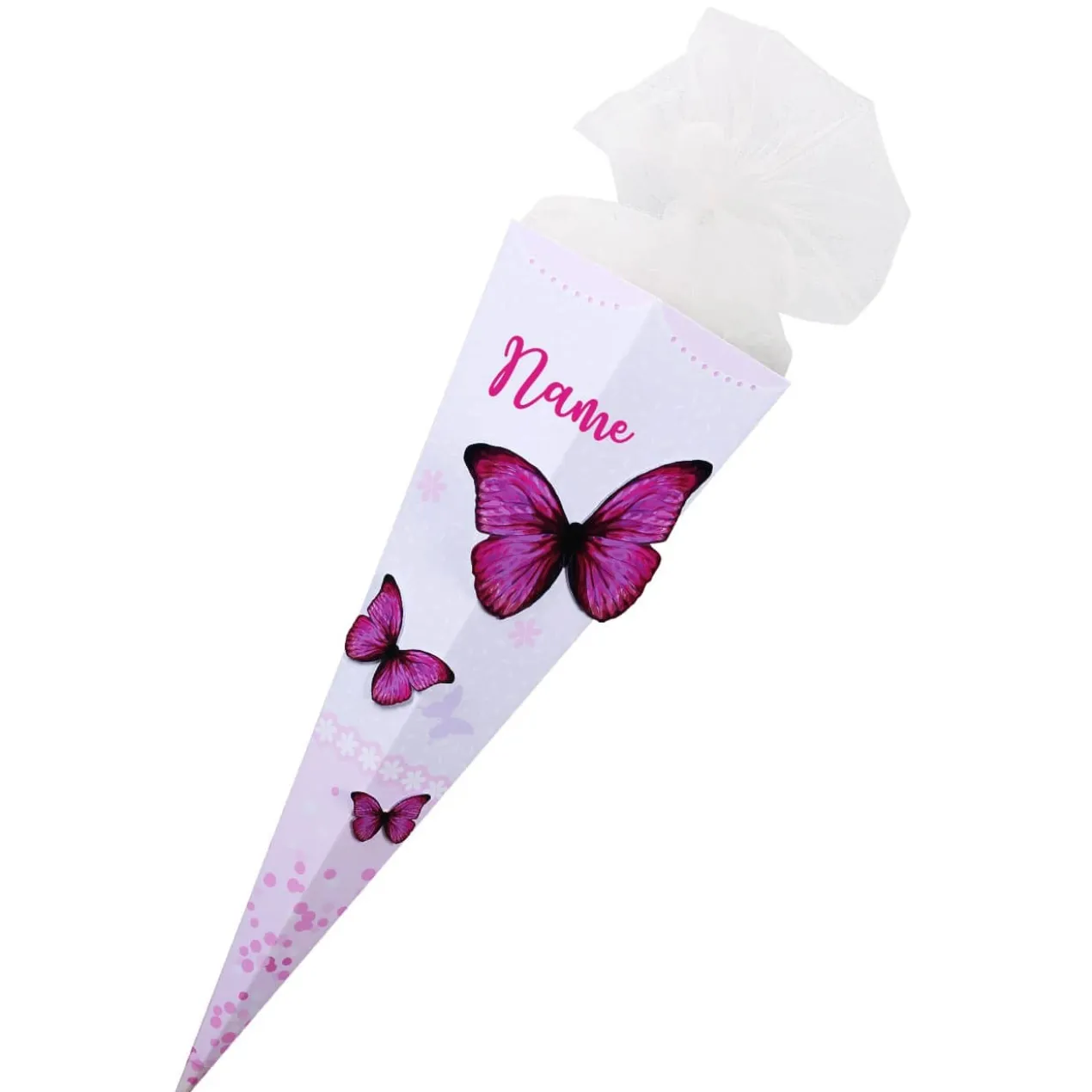 Schultüte mit 3D Schmetterlingen und Name