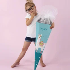 Schultüte mit Lama, Blumen und Name
