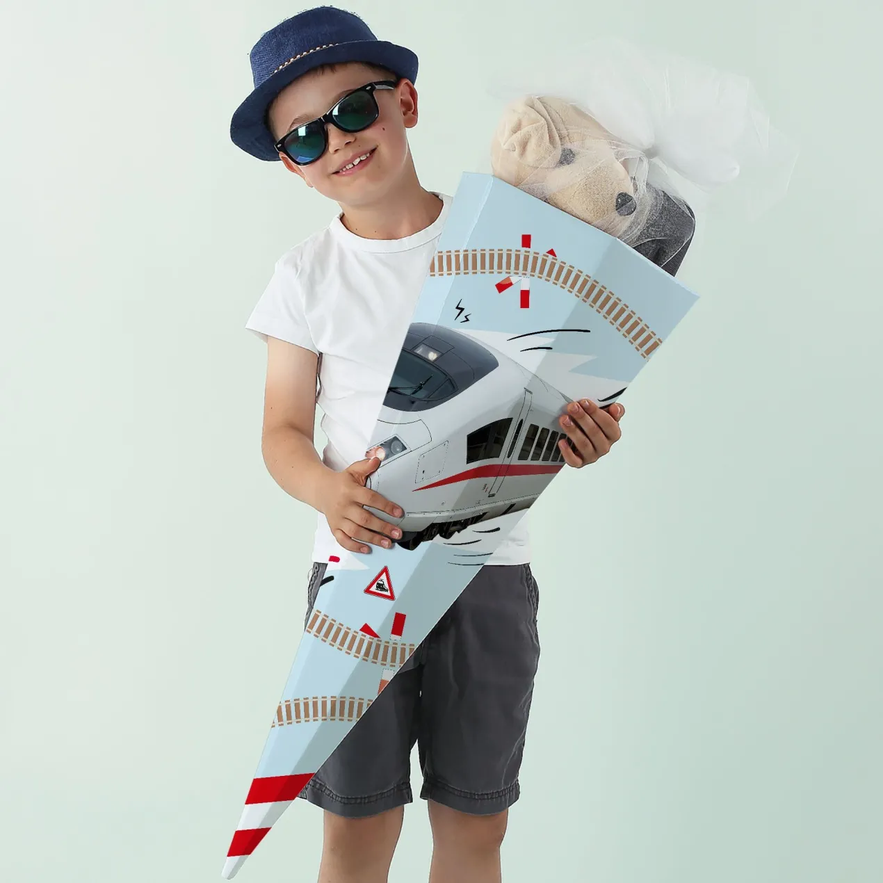 Schultüte XL mit Zug Motiv personalisiert mit Name | ICE | 80cm