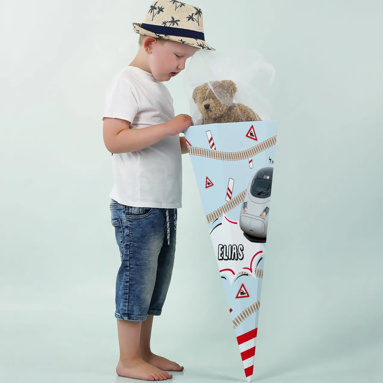 Schultüte XL mit Zug Motiv personalisiert mit Name | ICE | 80cm
