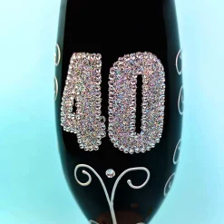 Schwarzes Sektglas mit Glitzerzahl für runde Geburtstage & Jubiläum