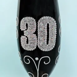 Schwarzes Sektglas mit Glitzerzahl für runde Geburtstage & Jubiläum