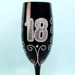 Schwarzes Sektglas mit Glitzerzahl für runde Geburtstage & Jubiläum