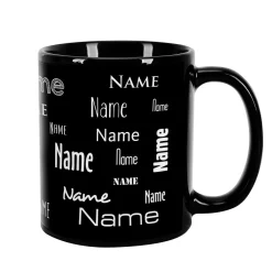 Schwarze Tasse mit Ihrem Wunschnamen