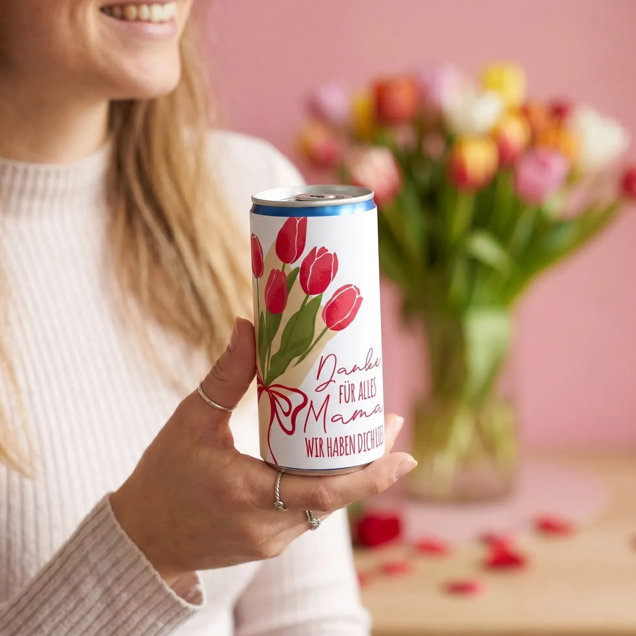 Secco Dose für Mama mit Tulpen Motiv | Secco als Geschenk zum Muttertag | 200 ml