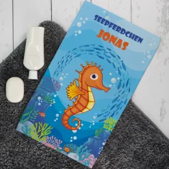 Seepferdchen - Badetuch mit Name und Wunschtext in 3 verschiedenen Größen