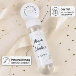Seifenblasen 6er Set als Gastgeschenk zur Hochzeit personalisiert mit Namen & Datum | Eukalyptus