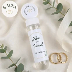 Seifenblasen 6er Set als Gastgeschenk zur Hochzeit personalisiert mit Namen & Datum | Eukalyptus