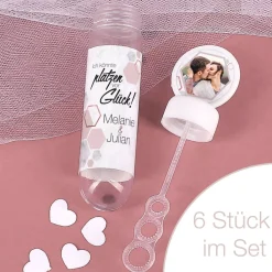 Seifenblasen 6er Set im Marmor Design zur Hochzeit mit Foto