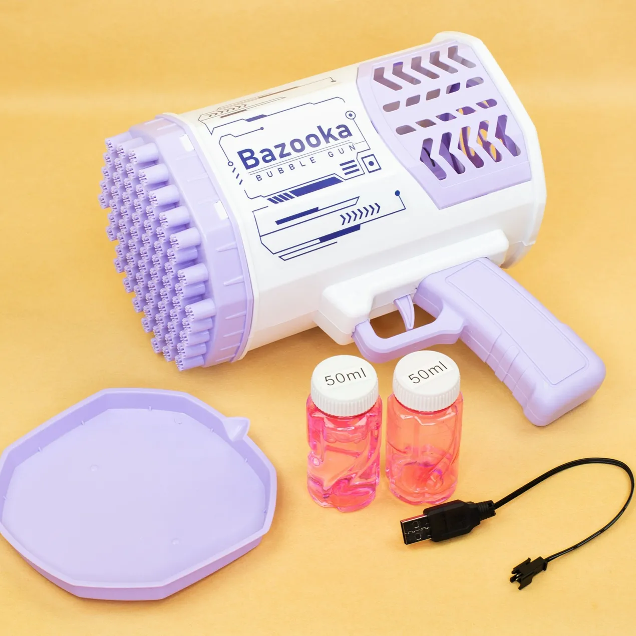 Seifenblasenpistole mit LED Licht | Party Bazooka mit Akku
