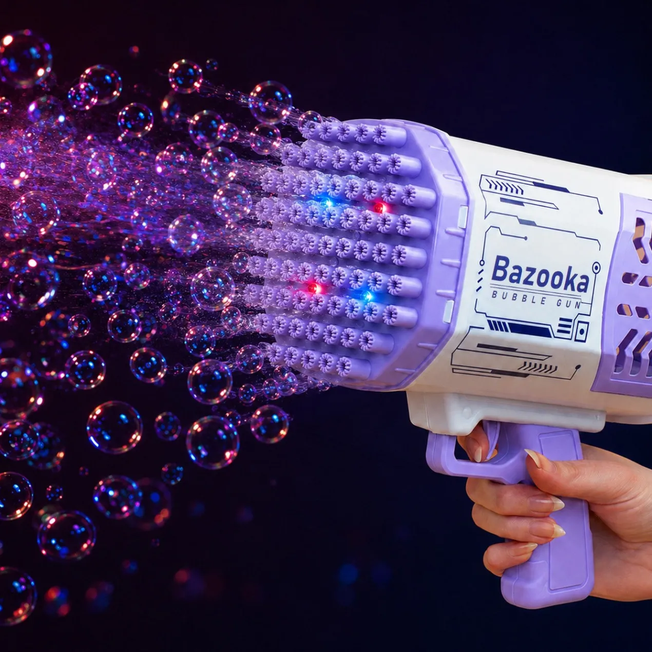 Seifenblasenpistole mit LED Licht | Party Bazooka mit Akku