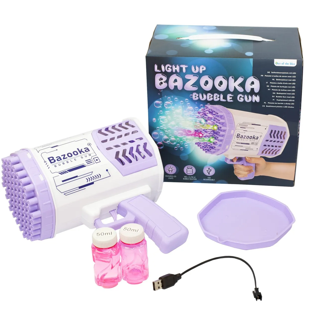 Seifenblasenpistole mit LED Licht | Party Bazooka mit Akku