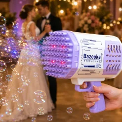Seifenblasenpistole mit LED Licht | Party Bazooka mit Akku