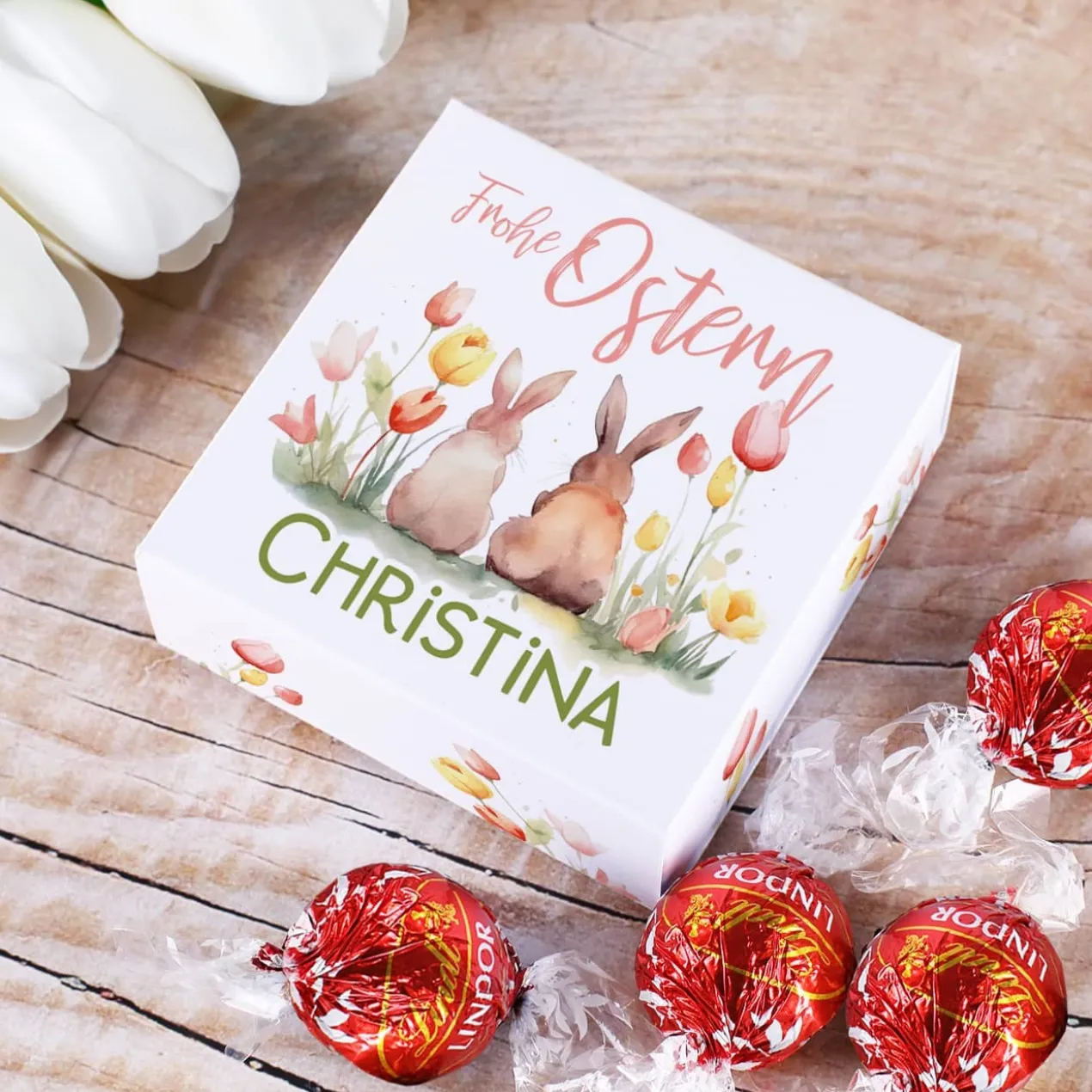 Süße Kleinigkeit zu Ostern - Faltschachtel mit 4 Lindorkugeln