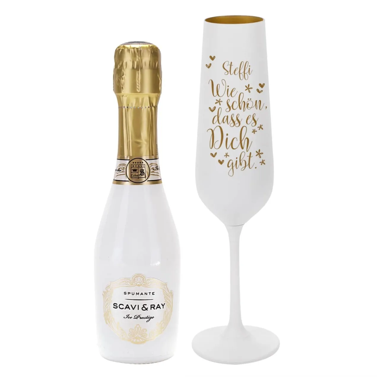 Sekt Geschenkset - graviertes Glas mit Scavi & Ray Piccolo