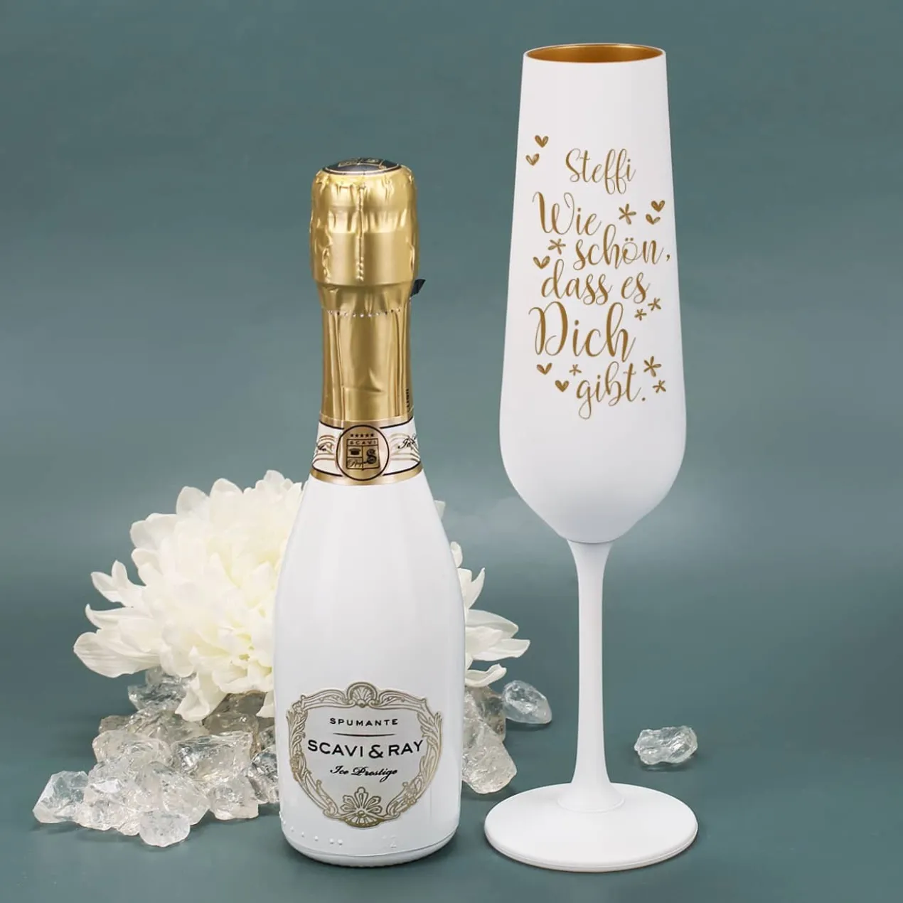 Sekt Geschenkset - graviertes Glas mit Scavi & Ray Piccolo