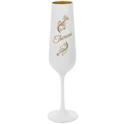 Sektglas in Weiß-Gold mit Namensgravur