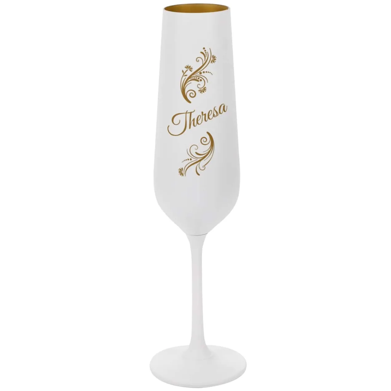 Sektglas in Weiß-Gold mit Namensgravur