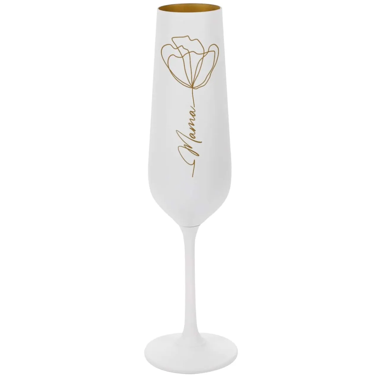 Sektglas mit Line Art Blume und Namensgravur im Blütenstiel