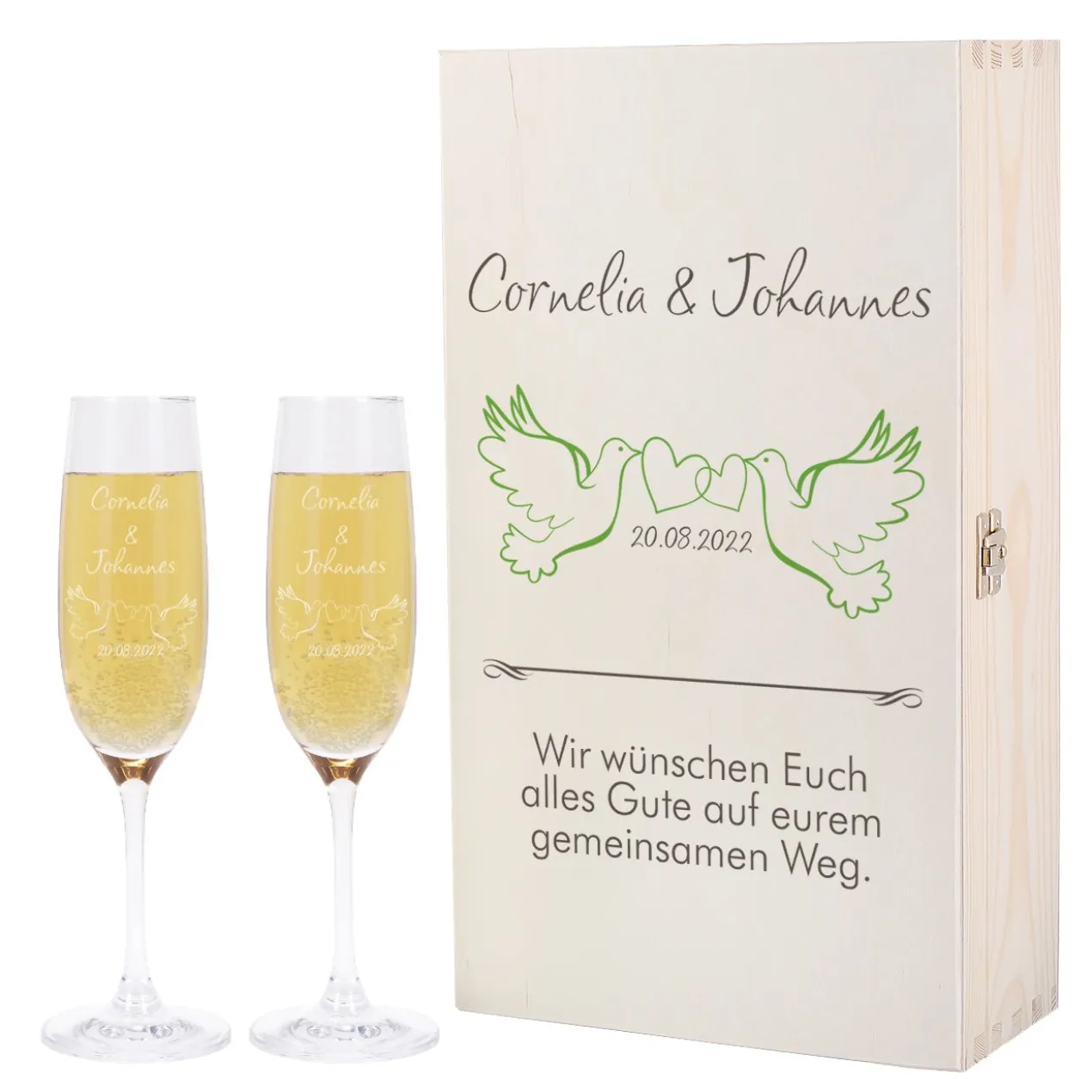 Sektgläser mit Gravur im Set mit exklusiver Holzverpackung