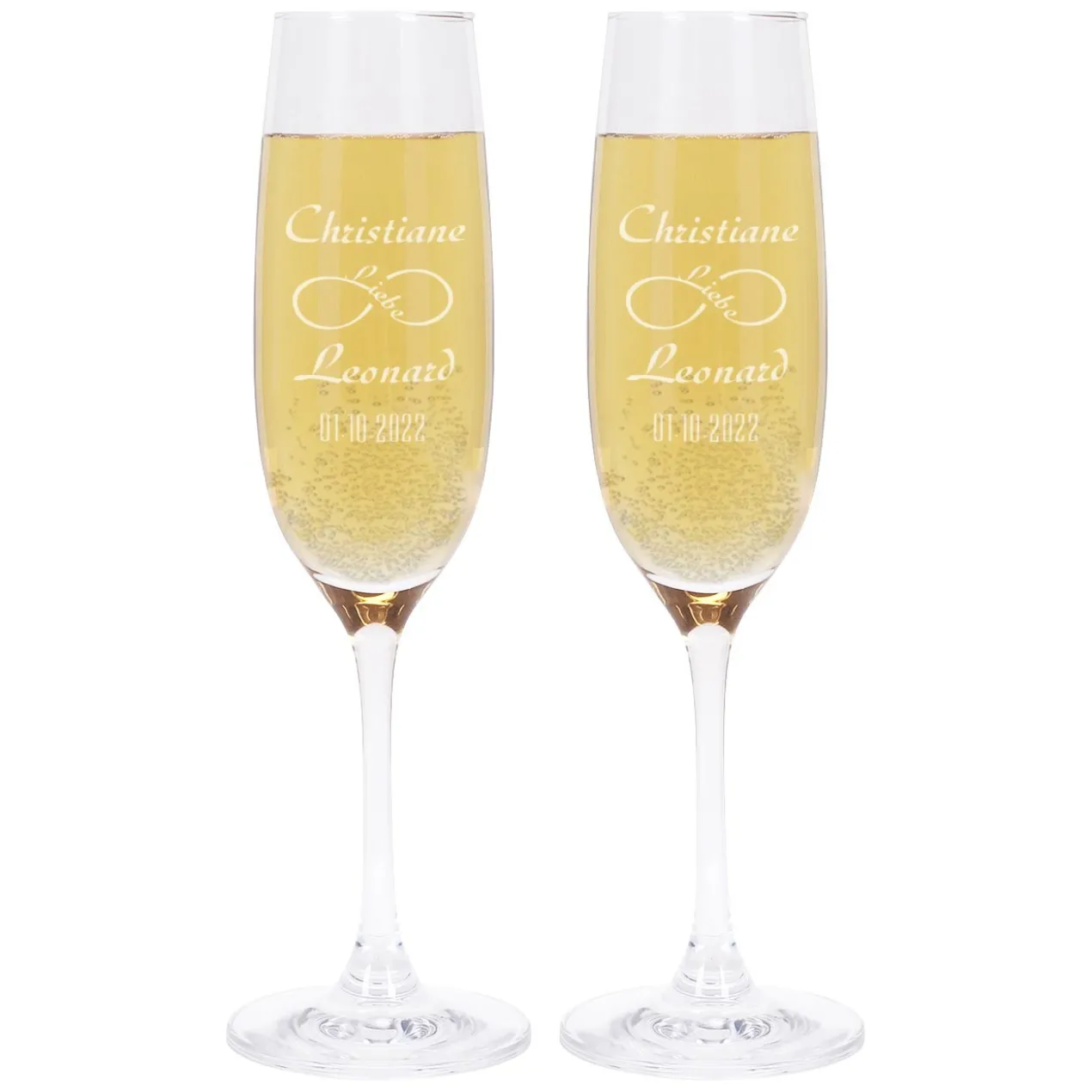2 Sektgläser zur Hochzeit mit Gravur unendliche Liebe