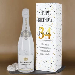 Sekt zum Geburtstag in Gold mit passender persönlicher Verpackung