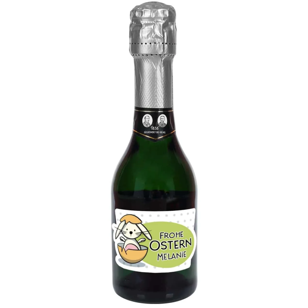 Sekt zu Ostern mit niedlichem Osterhasen und Wunschname | Geldermann Flaschengärung