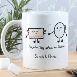 Süße Pärchen Tasse mit Topf und Deckel Motiv und Ihren Namen