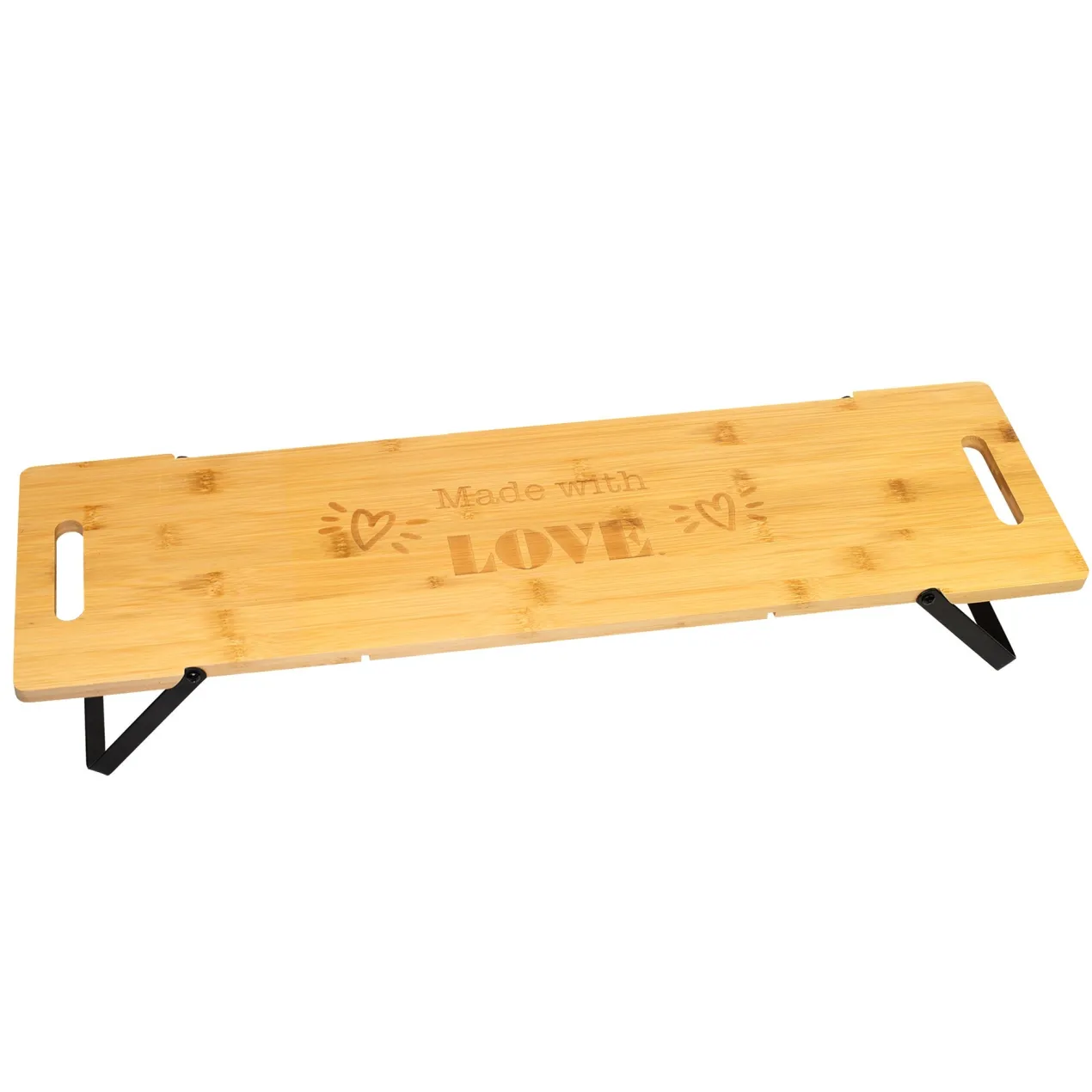 Servierbrett aus Bambus mit klappbaren Standfüßen & Gravur 'Made with Love' | Geschenk für Paare