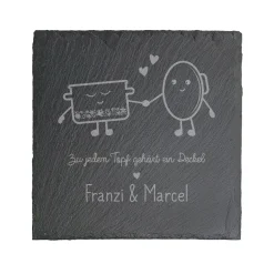 Servierplatte aus Schiefer für Paare personalisiert mit Namen | Topf und Deckel | 20x20 cm
