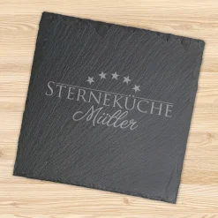 Servierplatte aus Schiefer personalisiert mit Name | Sterneküche | 20x20 cm