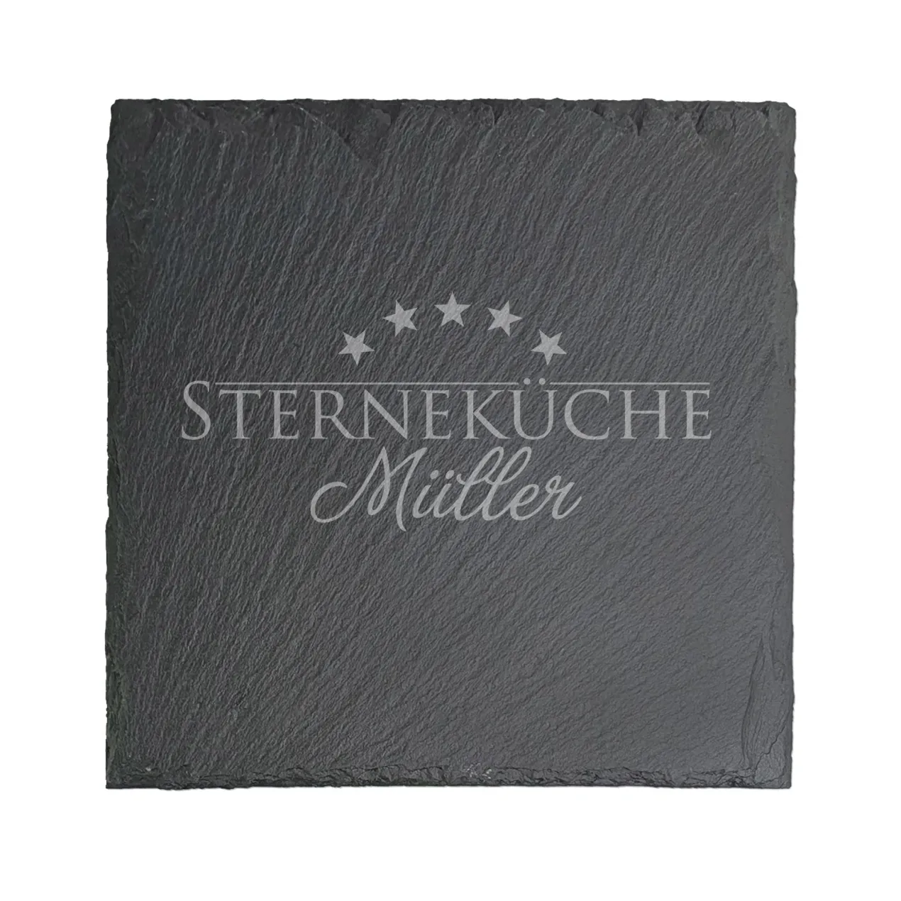 Servierplatte aus Schiefer personalisiert mit Name | Sterneküche | 20x20 cm