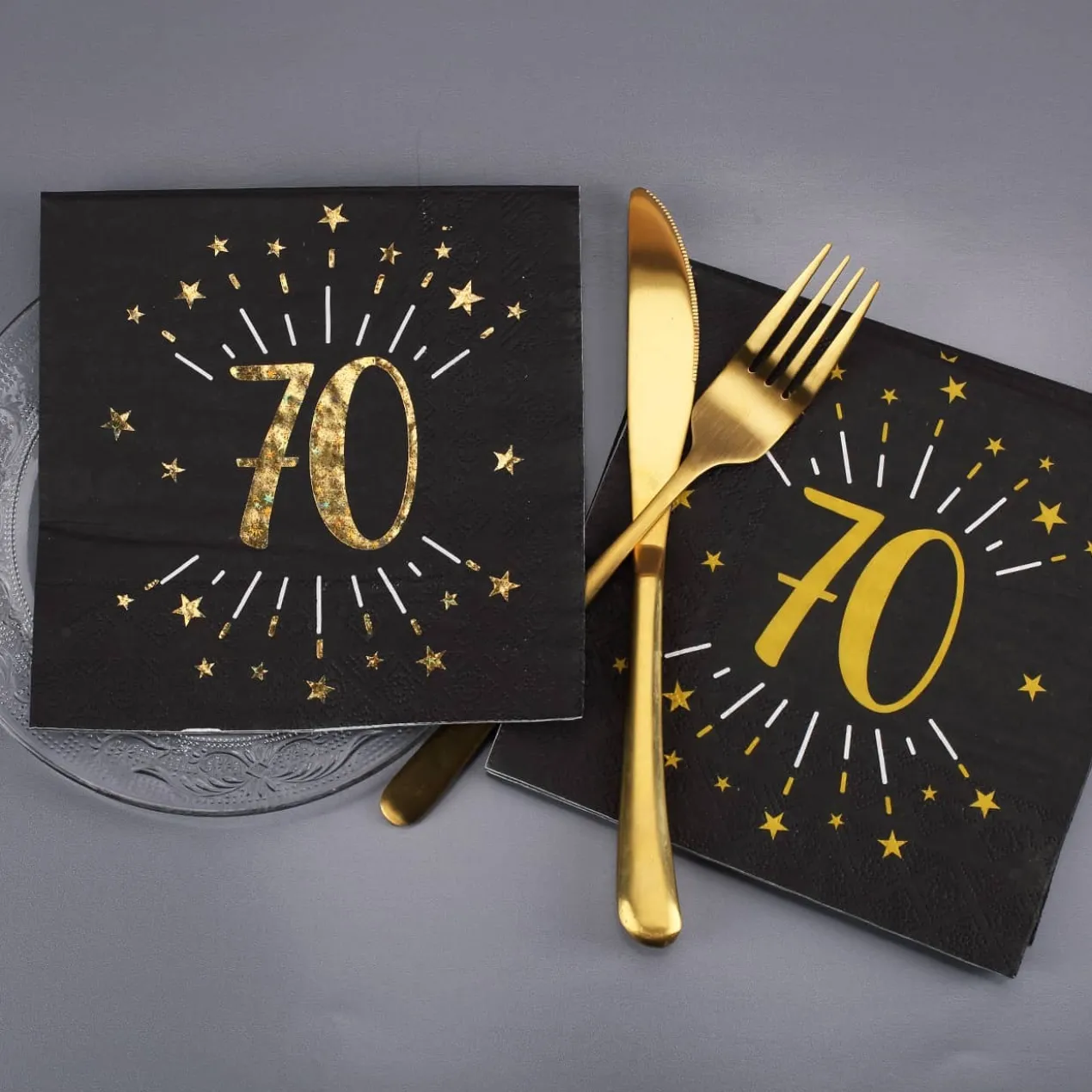 Servietten zum 70. Geburtstag - schwarz/gold-metallic