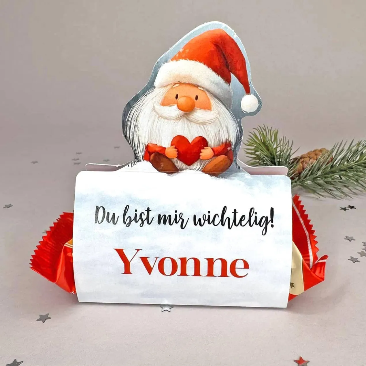 Süßer Weihnachtsgruß - Ministollen mit niedlicher Wichtel-Banderole und Ihrem Text