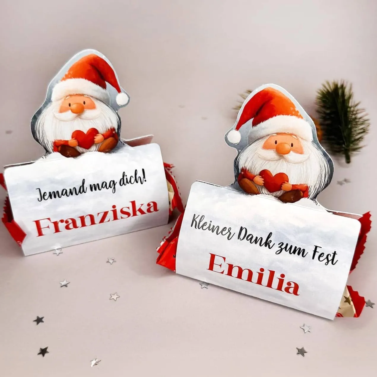 Süßer Weihnachtsgruß - Ministollen mit niedlicher Wichtel-Banderole und Ihrem Text