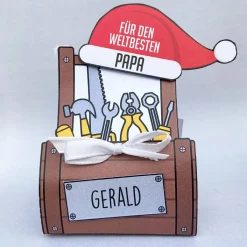 Süßer Weihnachtsgruß - Werkzeugkasten mit Name und Lindorkugeln