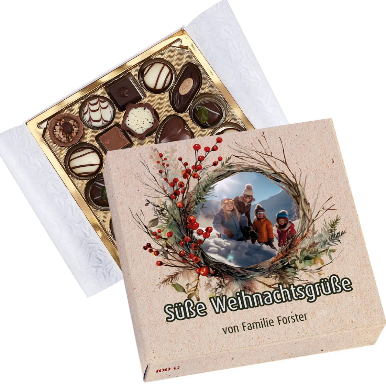 Süße Weihnachtengrüße - Lindt Pralinés mit Ihrem Foto und Text