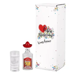 Sierra Tequila Mini Flasche mit graviertem Schnapsglas im Inlay mit bedruckter Pappbox